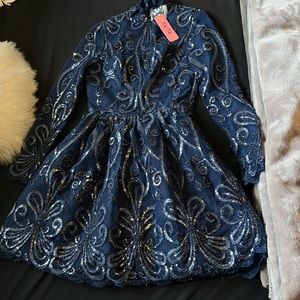 Brand new Asos blue long sleeve mini dress with sequins with tags